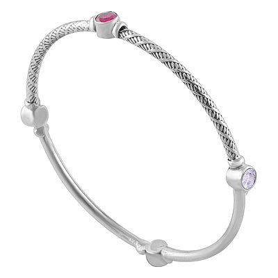Alluring Stone Studded Red Corundum,Green Corundum,White Cubic Zirconia Round Shape 925 Sterling Solid Silver Bangles - R2700153-4