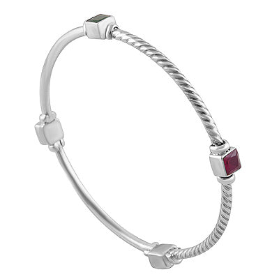 Alluring Stone Studded Red Corundum,Green Corundum Square Shape 925 Sterling Solid Silver Bangles - R2700153-5