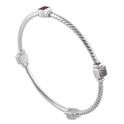 Alluring Stone Studded Red Corundum,Green Corundum,White Cubic Zirconia Square Shape 925 Sterling Solid Silver Bangles - R2700153-6