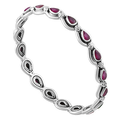 Gorgeous Multicolor Stone Red Corundum Pear Shape 925 Sterling Solid Silver Bangles - R2700154-1