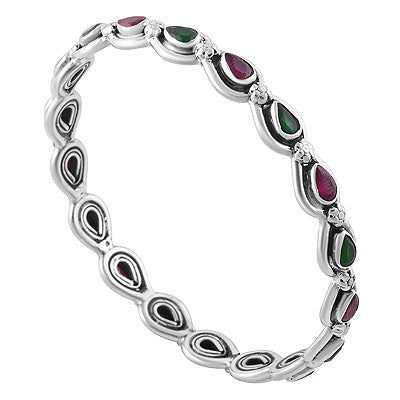 Gorgeous Multicolor Stone Red Corundum,Green Corundum Pear Shape 925 Sterling Solid Silver Bangles - R2700154-2