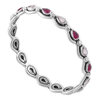Gorgeous Multicolor Stone Red Corundum,White Cubic Zirconia Pear Shape 925 Sterling Solid Silver Bangles - R2700154-3
