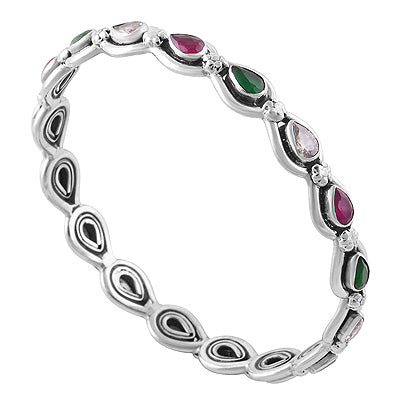 Gorgeous Multicolor Stone Red Corundum,Green Corundum,White Cubic Zirconia Pear Shape 925 Sterling Solid Silver Bangles - R2700154-4