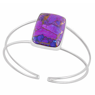 Stunning Split Shank Around Purple Copper Turquoise Rectangle Shape 925 Sterling Solid Silver Bangle - R2800044-10