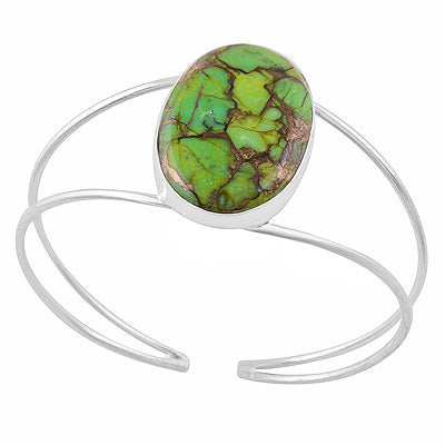 Stunning Split Shank Around Green Copper Turquoise Oval Shape 925 Sterling Solid Silver Bangle - R2800044-7
