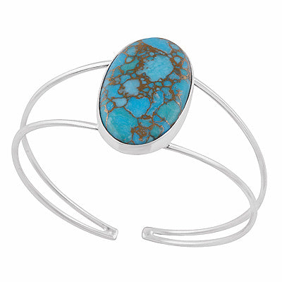 Stunning Split Shank Around Blue Copper Turquoise Oval Shape 925 Sterling Solid Silver Bangle - R2800044-8