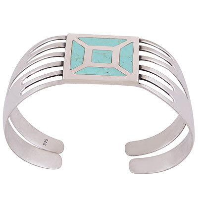 Alluring Cut Work Around Turquoise Fancy Shape 925 Sterling Solid Silver Bangle - R2800050-7