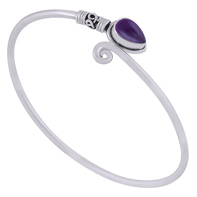 Stunning Wire Work Around Amethyst Pear Shape 925 Sterling Solid Silver Bangle - R2800140-61