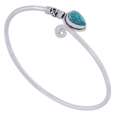 Stunning Wire Work Around Turquoise Pear Shape 925 Sterling Solid Silver Bangle - R2800140-63