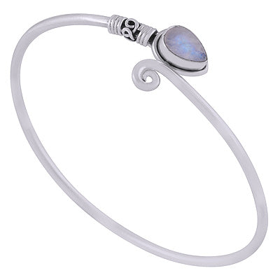 Stunning Wire Work Around Rainbow Moonstone Pear Shape 925 Sterling Solid Silver Bangle - R2800140-64