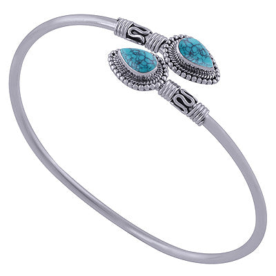 Alluring Handcrafted Work Around Turquoise Pear Shape 925 Sterling Solid Silver Bangles - R2800141-10