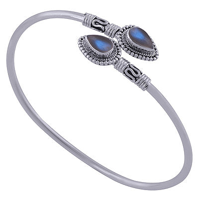 Alluring Handcrafted Work Around Labradorite Pear Shape 925 Sterling Solid Silver Bangle - R2800141-19