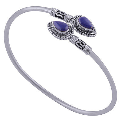 Alluring Handcrafted Work Around Lapis Pear Shape 925 Sterling Solid Silver Bangle - R2800141-22