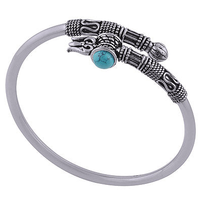 Stunning Handcrafted Temple Work on Turquoise Round Shape 925 Sterling Solid Silver Bangle - R2800142-4