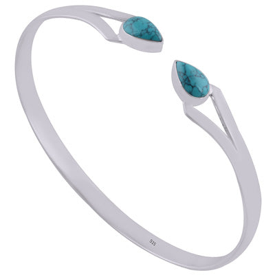 Beautifully Handcrafted Turquoise Pear Shape 925 Sterling Solid Silver Bangle - R2800151-3