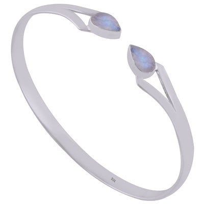 Beautifully Handcrafted Rainbow Moonstone Pear Shape 925 Sterling Solid Silver Bangle - R2800151-4