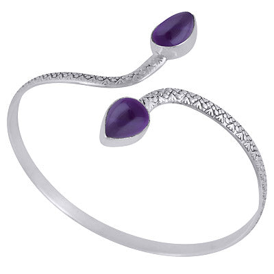 Stunning Handcrafted Textured Work Around Amethyst Pear Shape 925 Sterling Solid Silver Bangle - R2800152-1