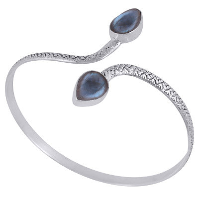 Stunning Handcrafted Textured Work Around Labradorite Pear Shape 925 Sterling Solid Silver Bangle - R2800152-4