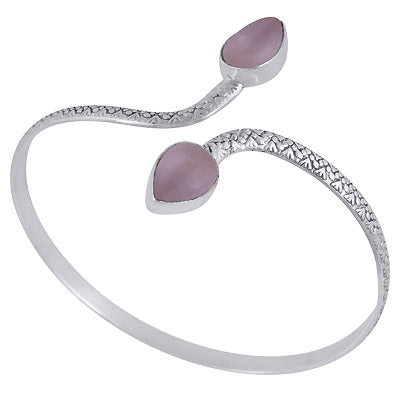 Stunning Handcrafted Textured Work Around Rose Quartz Pear Shape 925 Sterling Solid Silver Bangle - R2800152-6