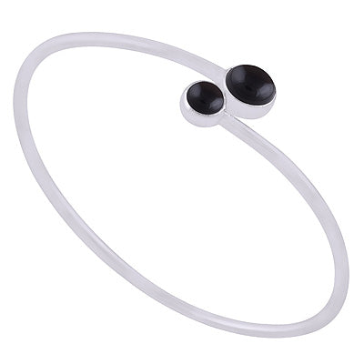 Gorgeous Handcrafted Black Onyx Round Shape 925 Sterling Solid Silver Bangles - R2800153-58