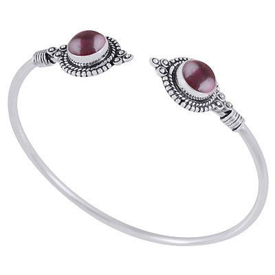 Beautifully Handcrafted Work Around Garnet Round Shape 925 Sterling Solid Silver Bangle - R2800156-2