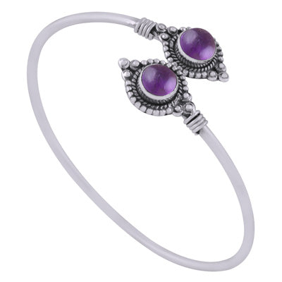 Beautifully Handcrafted Work Around Amethyst Round Shape 925 Sterling Solid Silver Bangle - R2800156-51