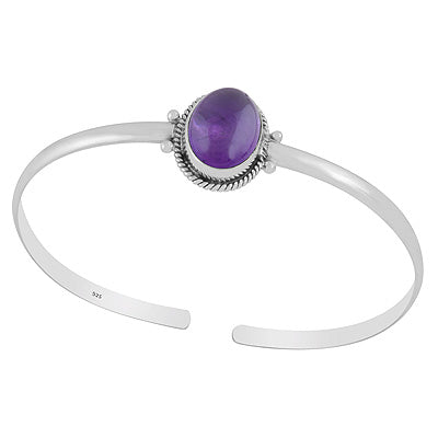 Stunning Rawa & Twisted Wire Work Around Amethyst Oval Shape 925 Sterling Solid Silver Bangle - R2800158-1