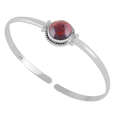 Stunning Rawa & Twisted Wire Work Around Garnet Round Shape 925 Sterling Solid Silver Bangle - R2800158-10