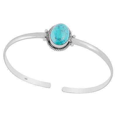 Stunning Rawa & Twisted Wire Work Around Turquoise Oval Shape 925 Sterling Solid Silver Bangle - R2800158-3