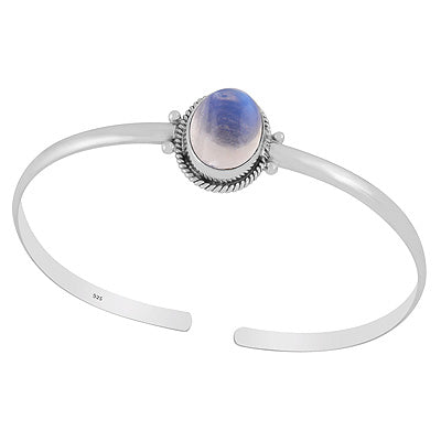 Stunning Rawa & Twisted Wire Work Around Rainbow Moonstone Oval Shape 925 Sterling Solid Silver Bangle - R2800158-4
