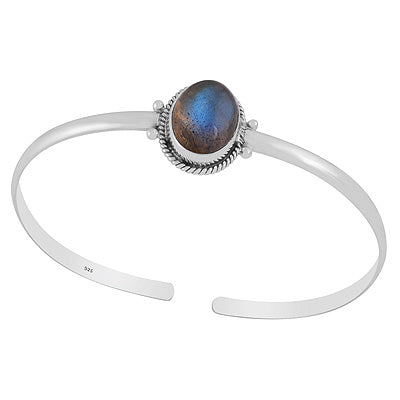 Stunning Rawa & Twisted Wire Work Around Labradorite Oval Shape 925 Sterling Solid Silver Bangle - R2800158-5
