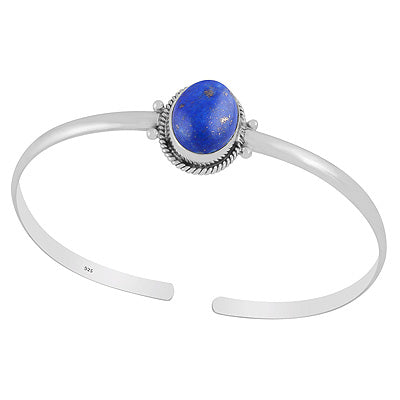 Stunning Rawa & Twisted Wire Work Around Lapis Oval Shape 925 Sterling Solid Silver Bangle - R2800158-6