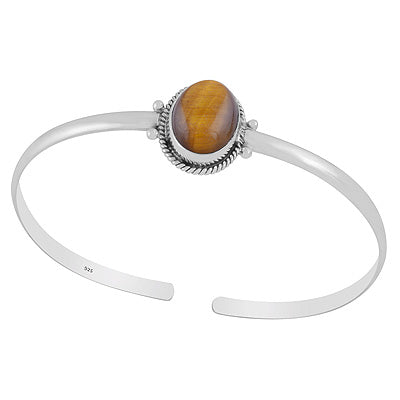 Stunning Rawa & Twisted Wire Work Around Tiger's Eye Oval Shape 925 Sterling Solid Silver Bangle - R2800158-7