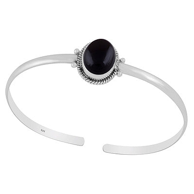 Stunning Rawa & Twisted Wire Work Around Black Onyx Oval Shape 925 Sterling Solid Silver Bangle - R2800158-9