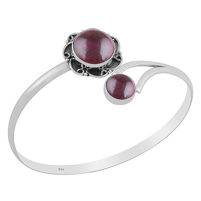 Beautiful Handcrafted Oxidised Work Around Two Stone Garnet Round Shape 925 Sterling Solid Silver Bangle - R2800159-2