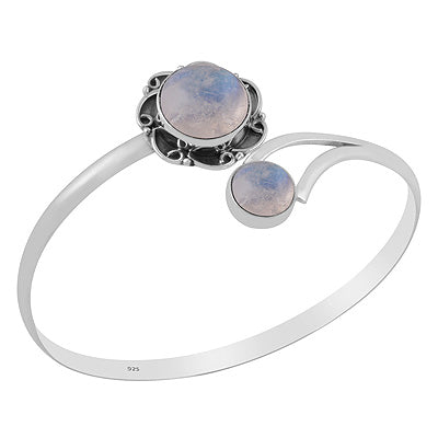 Beautiful Handcrafted Oxidised Work Around Two Stone Rainbow Moonstone Round Shape 925 Sterling Solid Silver Bangle - R2800159-4