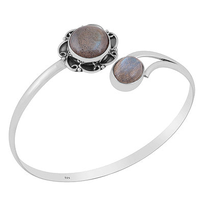 Beautiful Handcrafted Oxidised Work Around Two Stone Labradorite Round , Oval Shape 925 Sterling Solid Silver Bangle - R2800159-5