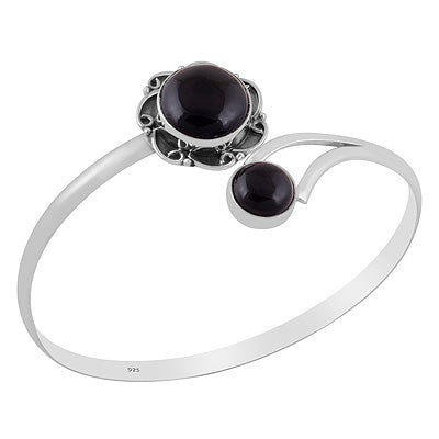 Beautiful Handcrafted Oxidised Work Around Two Stone Black Onyx Round Shape 925 Sterling Solid Silver Bangle - R2800159-7