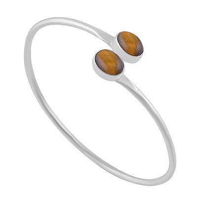 Gorgeous Multiple Gemstone Tiger's Eye Oval Shape 925 Sterling Solid Silver Bangle - R2800160-11