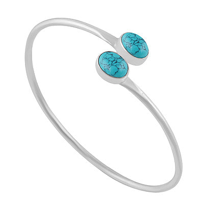 Gorgeous Multiple Gemstone Turquoise Oval Shape 925 Sterling Solid Silver Bangle - R2800160-3