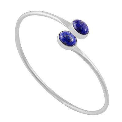 Gorgeous Multiple Gemstone Lapis Oval Shape 925 Sterling Solid Silver Bangle - R2800160-6