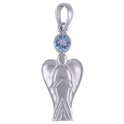 Gorgeous Pendant With Wings Blue Topaz Round Shape 925 Sterling Solid Silver Pendants - R300675-113