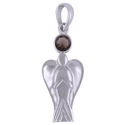 Gorgeous Pendant With Wings Smoky Topaz Round Shape 925 Sterling Solid Silver Pendants - R300675-81