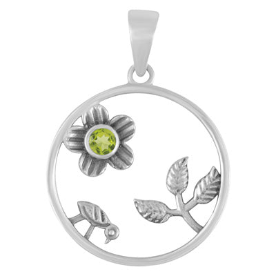 Gorgeous Handcrafted Nature-Themed Peridot Round Shape 925 Sterling Solid Silver Pendant - R300679-63