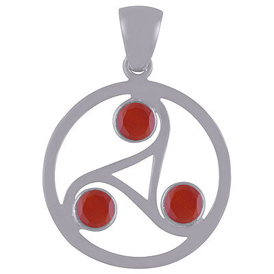 Gorgeous Designed Triangle Centre Carnelian Round Shape 925 Sterling Solid Silver Pendant - R300703-63