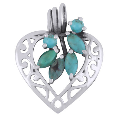 Vintage Real Heart Turquoise Marquise,Round Shape 925 Sterling Solid Silver Pendant - R300708-141