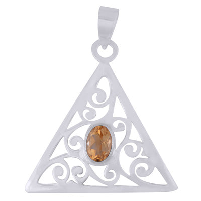 Gorgeous HandCarved Cured Triangle Jali pattern Citrine Oval Shape 925 Sterling Solid Silver Pendant - R300796-81