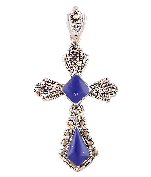 Lapis,Marcasite 925 Sterling Silver Pendant - R300837-7