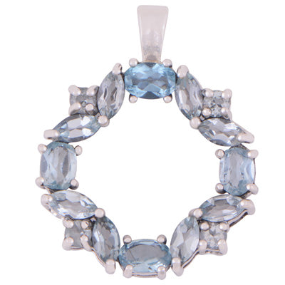 Beautiful Handcrafted Around Blue Topaz Marquise,Round,Oval Shape 925 Sterling Solid Silver Pendant - R300853-88