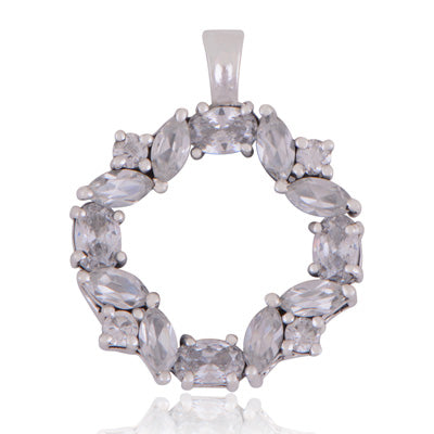 Beautiful Handcrafted Around White Cubic Zirconia Marquise,Round,Oval Shape 925 Sterling Solid Silver Pendant - R300853-98
